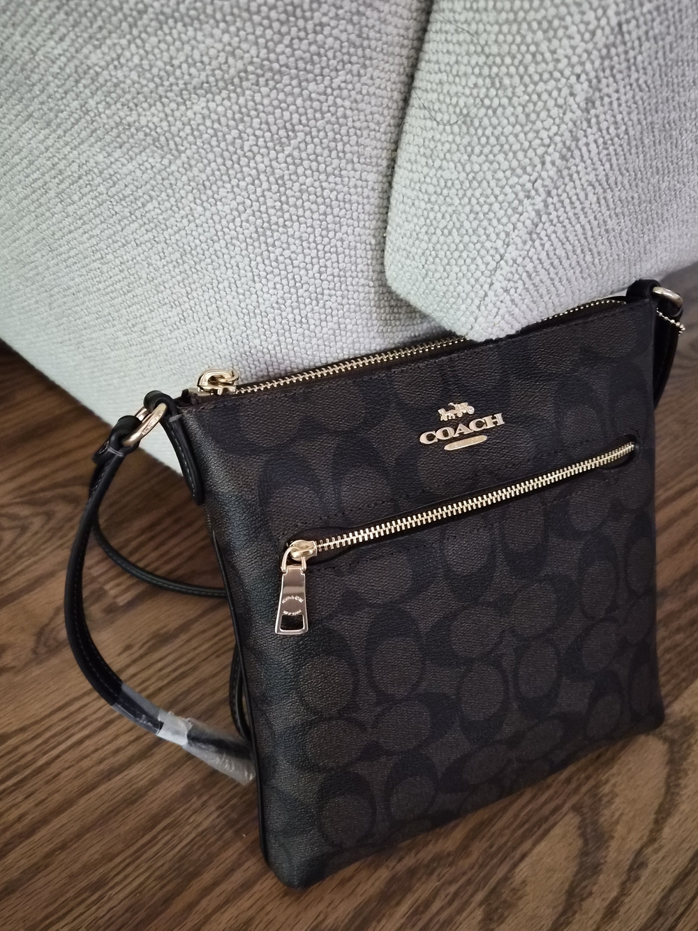 Coach Black Signature Crossbody with Gold Accents